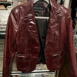 American Base Burgundy Red Leather Blazer Jacket